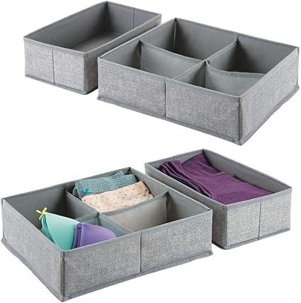 Mdesign Boite De Rangement Pour Armoire Ou Tiroir Avec 4 Compartiments Lot De 4 Boite De Rangement Tissu Ideale Panier De Rangement Flexible Gris Amazon Fr Cuisine Maison
