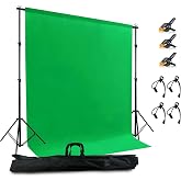 LIVUCEE 2 in 1 Green Backdrop Stand Kit, 6.5x6.5 ft Portable Dual Rod Stand kit with 6x7ft Green Backdrop-Premium Polyester for Video Streaming, Portrait Photoshoot, Wall Mounted, Parties