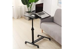 TigerDad Over Bed Table with Wheels Adjustable | Rolling Laptop Table Overbed Desk Hospital Tray Table Sofa Chair Side Table (Black)