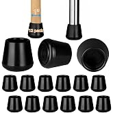 1" Rubber Chair Leg Tips Caps, Chair Leg Floor Protectors Rubber Feet Covers Non Slip Reduce Noise for Furniture Stool Chair Legs Caps Folding Metal Replacement, Round Black 12 Pack