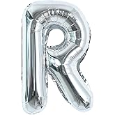 TONIFUL 40 Inch Large Silver Letter R Balloons, Foil Mylar Big Letter Balloons for Birthday Party Anniversary Supplies Decorations