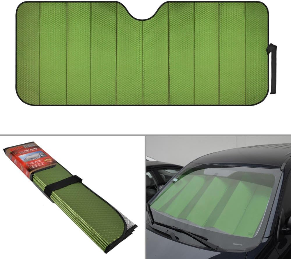 Motor Trend AS-311-GN Front Windshield Shade-Accordion Folding Auto Sunshade for Car Truck SUV-Blocks UV Rays Sun Visor Protector-Keeps Your Vehicle Cool-58 x 24 Inch (Green)