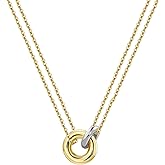 Dubtnion Gold Necklaces for Women Trendy, 14k Gold Plated Interlocking Circle Necklace, Dainty Chain Choker Necklace for Women