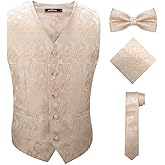 SuiSional Paisley Men's Gold Vest and Tie Set for Tailcoat with Pockets,Gold,2XL