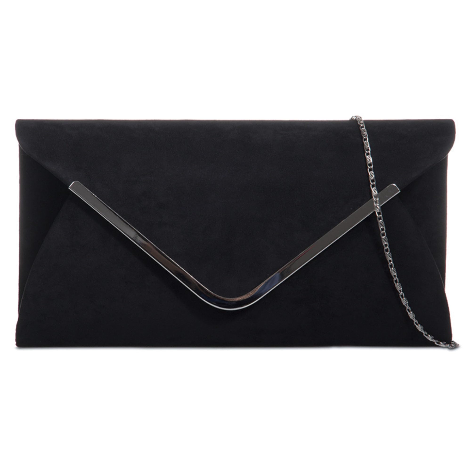 fi9® PLAIN SUEDE BRIDAL WEDDING EVENING CLUTCH PARTY PURSE HAND BAG (Black)