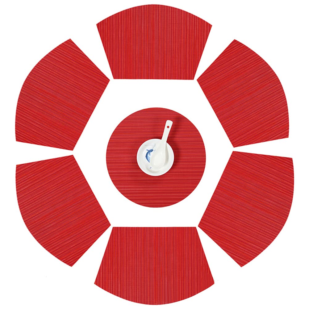 SvaTao Round Table Placemats Wedge Shaped Place Mat with Centerpiece Round Mat Table Mats Washable, Set of 7 Placemats for Dining Table(Red) — image 1