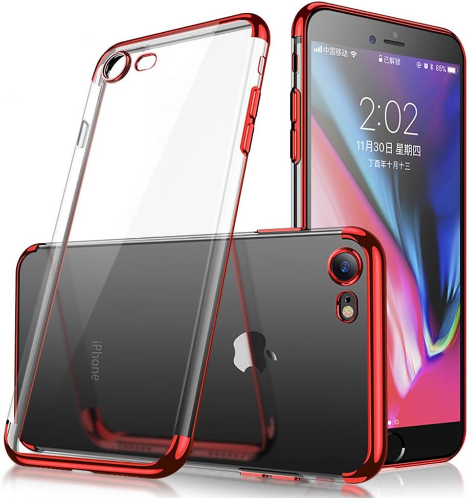 iPhone 6 Plus/6s Plus Case, ACMBO Ultra-Thin Soft Clear TPU Electroplating Shining Anti-Fingerprint Anti-Scratches Protective Bumper Cover Cases for Apple iPhone 6s Plus/6 Plus 5.5 inch,Red