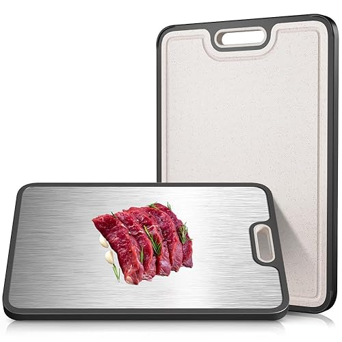 Lopwin Titanium Cutting Board, Dual-Side Cutting Board for Kitchen, Pure Titanium and Wheat Straw PP, Dishwasher Safe, Premium Kitchen Board, 15.5''