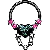 ALACLO Halloween Septum Rings for Women 16G Black Heart Tragus Daith Piercing Jewelry 316L Stainless Steel Helix Cartilage Earrings Hoop