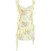 CIDER Women's Floral Mini Dress Ruffle Cowl Neck Cute Summer Dresses Wedding Guest Dress Trendy Date Vacation Outfits