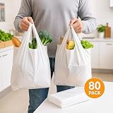 Sabco Heavy Duty White Plastic Carrier Bags with Handles 13x19x23" 80 Pcs Vest view 2