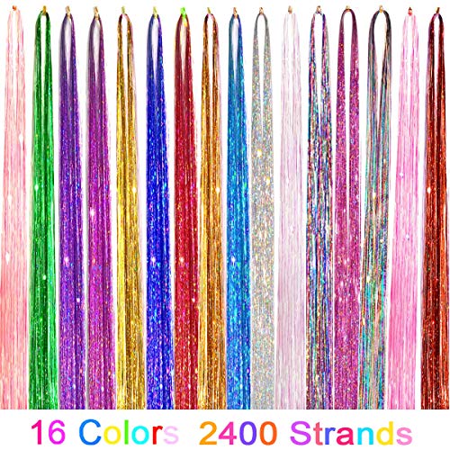 AMchoice Hair Tinsel 16 Colors Fairy Hair Sparkling Shiny Tinsel Hair Extensions 48 Inch Colorful Sy - //medicalbooks.filipinodoctors.org