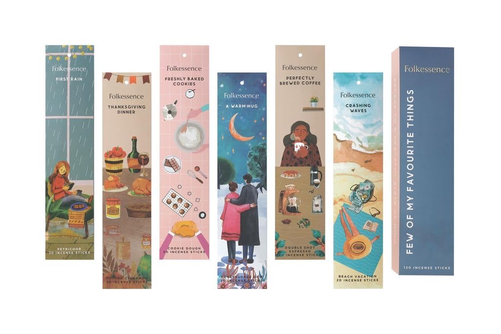 Folkulture Incense Sticks gift set (120 Sticks) | Set of 6 Premium Sweet Incense for Beach, Summer Vacation | No Charcoal, Organic, Non Toxic, 45 Mins Long Burning Petrichor, Espresso, Coffee — image 1