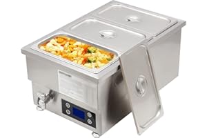 SWOTCATER 110V 3-Pan Commercial Food Warmer with Digital Display Temp, 6 inch Deep 2000W Electric Steam Table, Stainless Steel Buffet Bain Marie 16 Quart Capacity for Catering and Restaurants