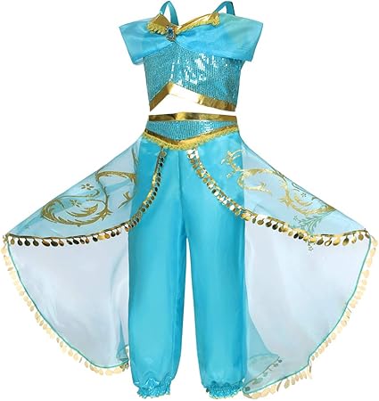 Amazon Radiya アラジン ハロウィン衣装 ジャスミンコスチューム ジャスミン コスプレ ドレス プリンセスなりきり アラビア風お姫様 女の子 女児 キッズドレス 上下2点セット 110 150cm キッズコスチューム おもちゃ