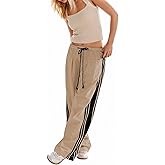 Mewunan Women's Mid Rise Wide Leg Pants Hudson Canyon Side Printed Casual Pants with Drawstring Waistband