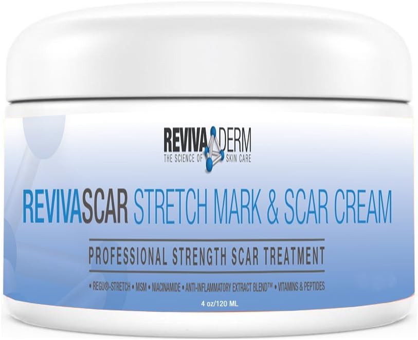 RevivaScar Stretch Mark & Scar Cream Specially Formulated with Palmitoyl Tripeptide,Niacinamide, Vitamin E - Old & New Scars Remover for Face, Back, Acne, Anti Striae, Skin Renewal, Repair, 4 oz