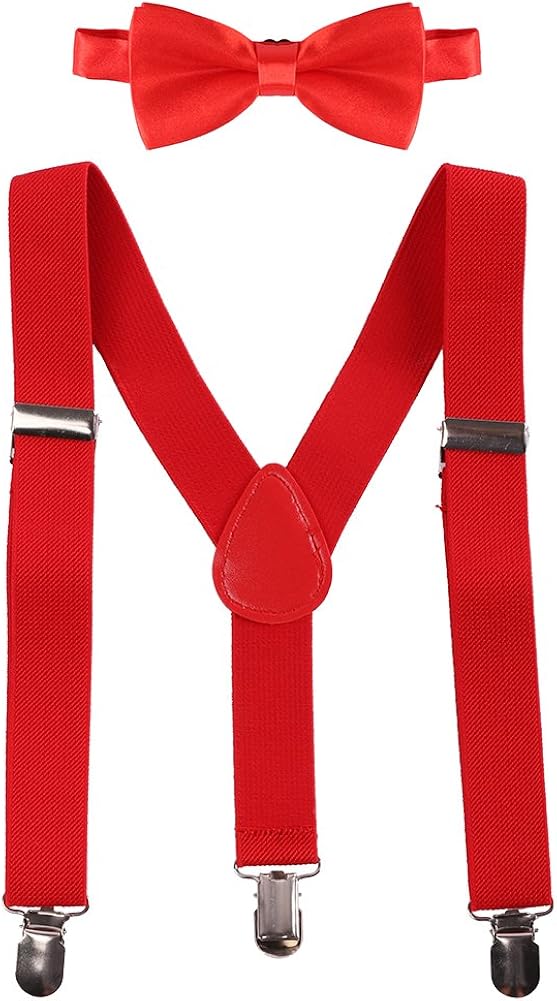 FYMNSI Baby Boy Cake Smash Outfit Newborn Infant Toddler Kids 1st / 2nd Birthday Party Photo Shoot Gentleman Set Adjustable Y-back Suspenders Braces + Bow Tie + Diaper Cover Shorts Pants 3pcs Red - Image 4
