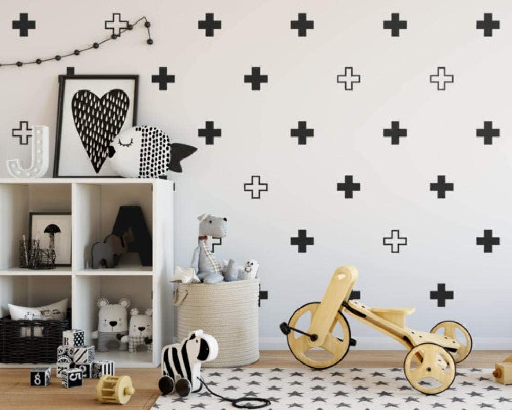 cooldeerydm 100 pcs/Set Modern Plus Sign Wall Sticker Swiss Cross Vinyl Art Decals Removable DIY Mural Kids Rooms Nursery Decoration N829@Coffee