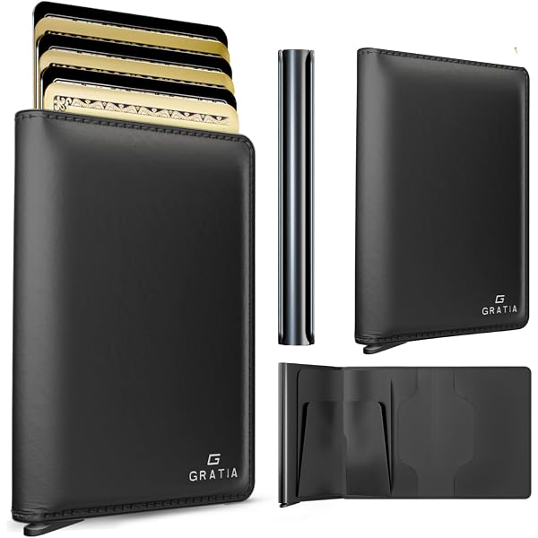Frapkom Men's Pop-up Card Holder Wallet - Slim Carbon Fiber, Aluminum Case, Holds 8-11 Cards, Black - View #4
