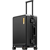 LEVEL8 Zipperless Carry On Suitcase Airline Approved with Aluminum Frame, Hard Shell Luggage with Spinner Wheels, Metal Travel Luggage with Double Tsa Locks, 20 Inch, Black