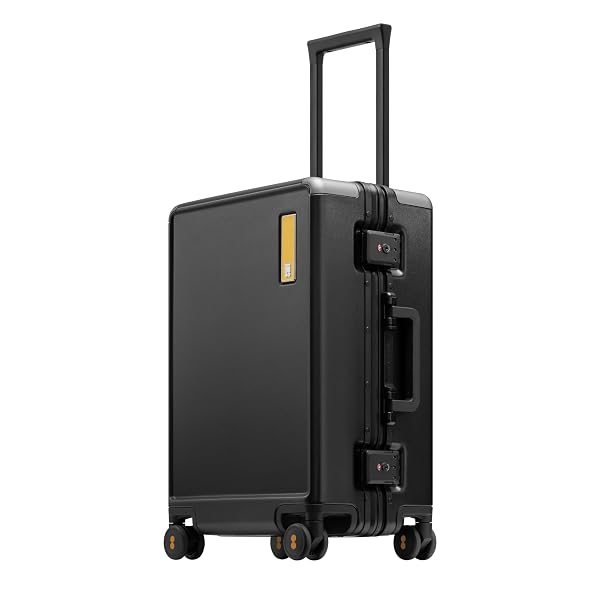 LEVEL8 ZIPPERLESS CARRY ON SUITCASE AIRLINE APPROVED WITH ALUMINUM FRAME, HARD SHELL LUGGAGE WITH SPINNER WHEELS, METAL TRAVEL LUGGAGE WITH DOUBLE TSA LOCKS, 20 INCH, BLACK