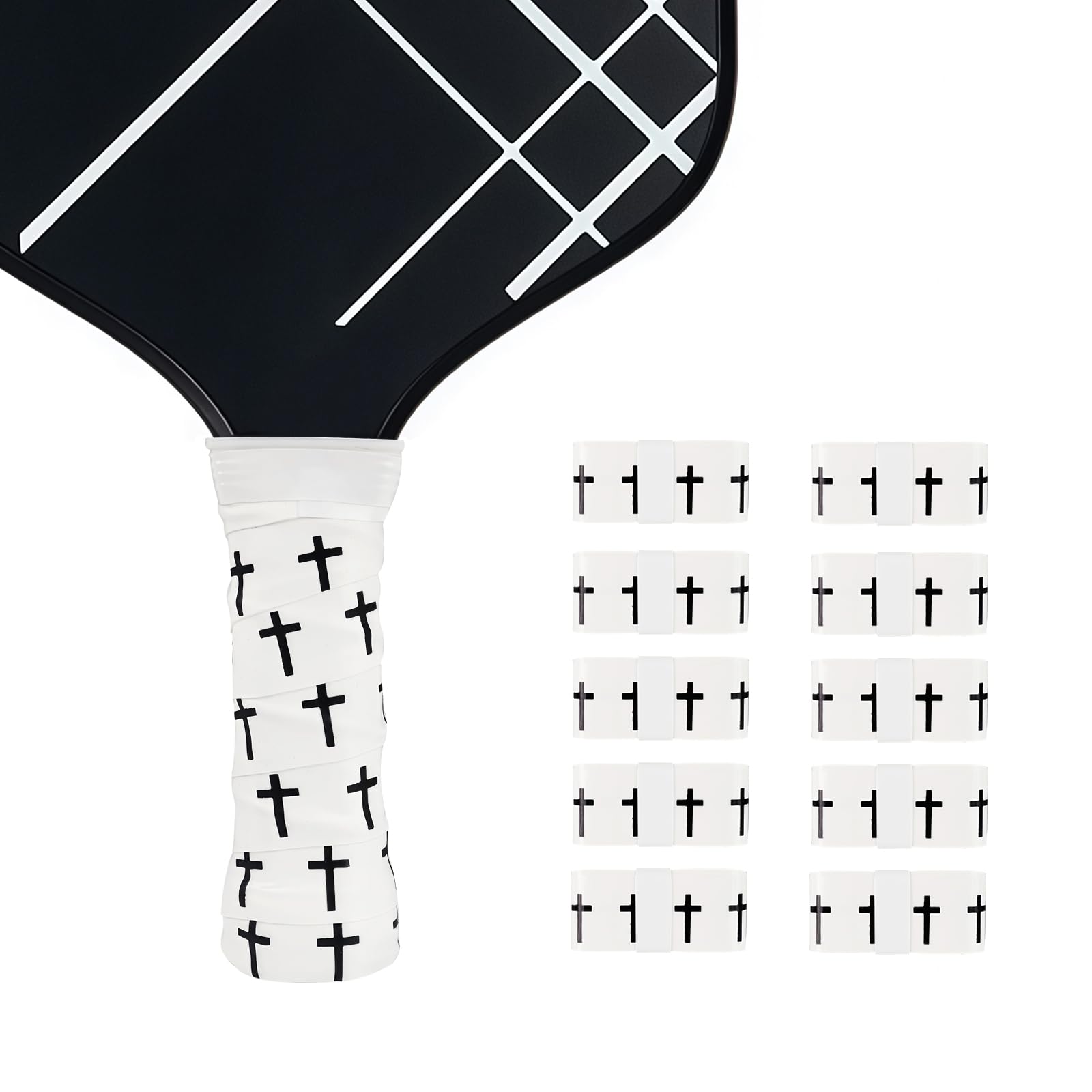 Photo 1 of 10pcs Faith Cross Pickleball Overgrip, Religious Anti Slip Pickleball Tape Moisture-Wicking Grip Tape, Standard & Skinny Handles (White, One Size)