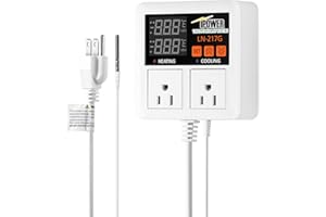 iPower Professional Digital Heating and Cooling Thermostat Controller for Seed Germination, Reptiles and Brewing Breeding Fermenter Greenhouse, Grow Tent, 1200W-White