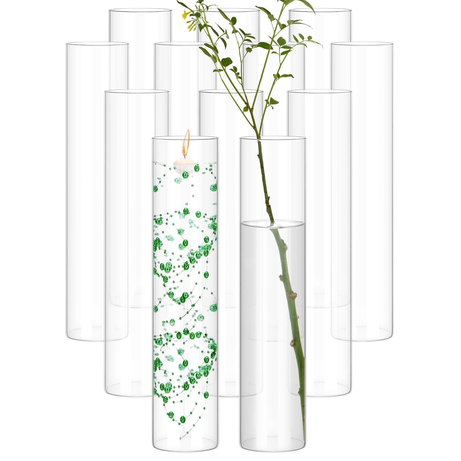 Photo 1 of 12 Pack Glass Cylinder Vases 16 Inch Tall Clear Flower Vase for Centerpieces, Hurricane Floating Candle Holder Wedding Decorations, Floral Vase Bulk for Table Shelf Party Home Deco (16 x 3.35 Inch)