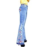 Lisskolo Bell Bottom Jeans for Women Flared Floral Embroidered Jean Wide Leg Denim Pants