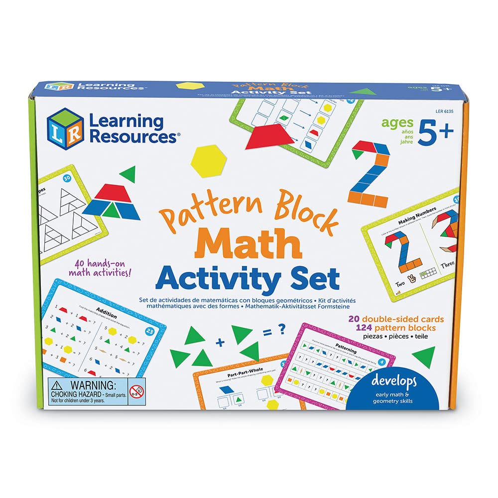 Learning Resources Pattern Block Math Activity Set - 144 Pieces, Age 5+ Math Games for Kids, Educational Games, Kindergartner Math