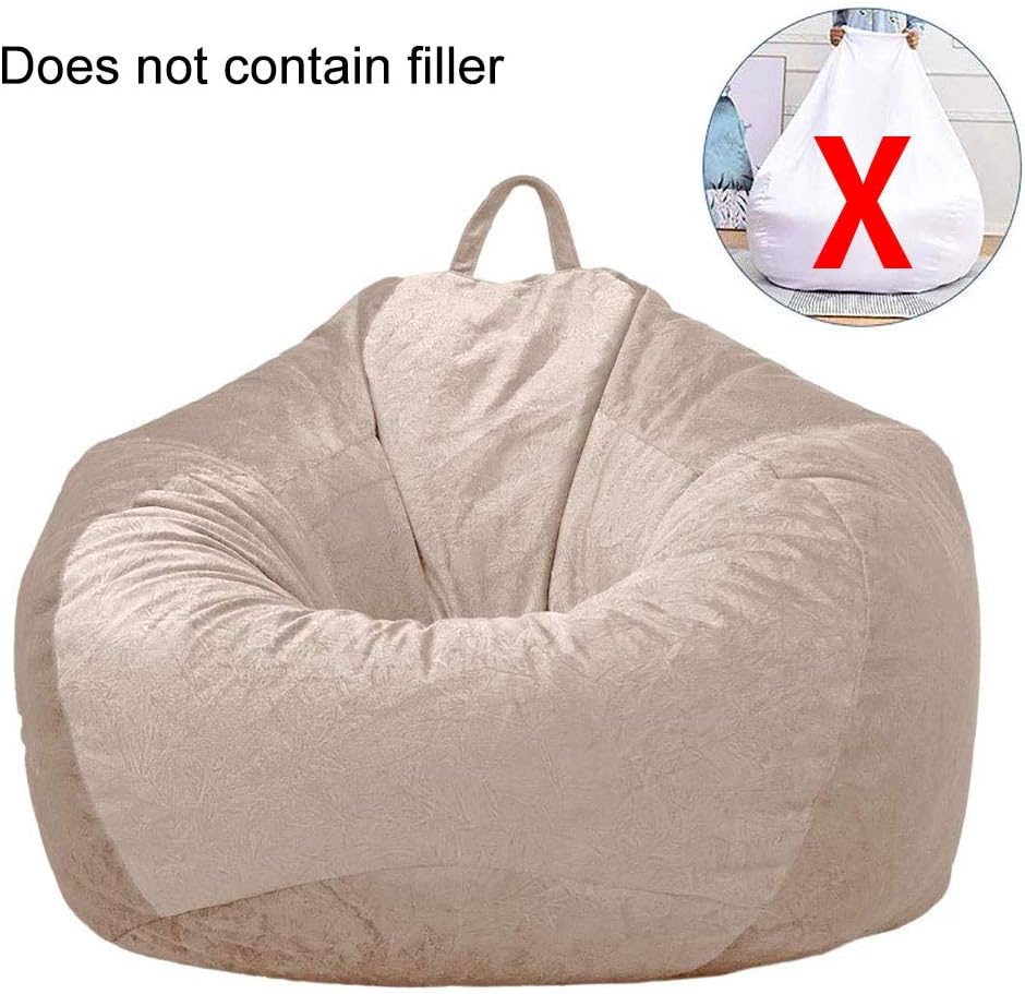 Velvet Bean Bag Covers Without Filling Classic Simple Lazy Couch with Handle Living Room Gaming Sofa Chair Cover Indoor Lounger Beanbag Organizer for Home Furniture Adults Children (light brown, L)