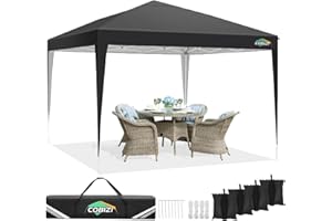 COBIZI 10x10 Ez Pop Up Canopy Tent, UPF 50+ Waterproof Outdoor Pop up Canopy, Instant Portable Camping Canopies Gazebo for Commercial Sun Shade Party Backyard with 4 Sandbags(Black)