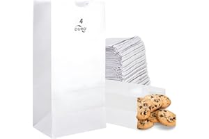 Duro 4# White Paper Lunch Bags 100-Count, Bulk Disposable Paper Bags, Small SOS for Popcorn Candy, Snacks & Treats - 5.00 x3.12 x 9.75 Inches
