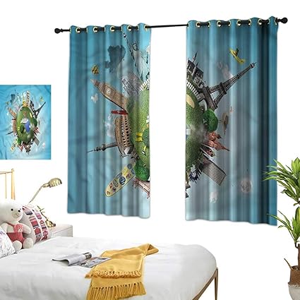 Amazon Com G Idle Sky Fashion Curtain World Printing Insulation