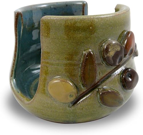 American Handmade Pottery Kitchen Sponge Holder, Mediterranean Olive Branch Motif