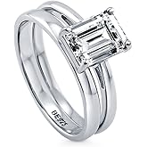 BERRICLE Sterling Silver Solitaire Promise Wedding Engagement Rings for Women, 2.1 Carat Emerald Cut Cubic Zirconia CZ Ring