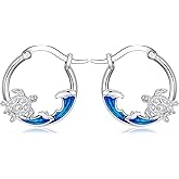 YYmqmq SeaTurtle dolphin Hummingbird Earrings for Women 925 Sterling Silver Sea Waves Earrings Ocean Huggie Hoop Sea Turtle dolphin Earrings Jewelry Gifts