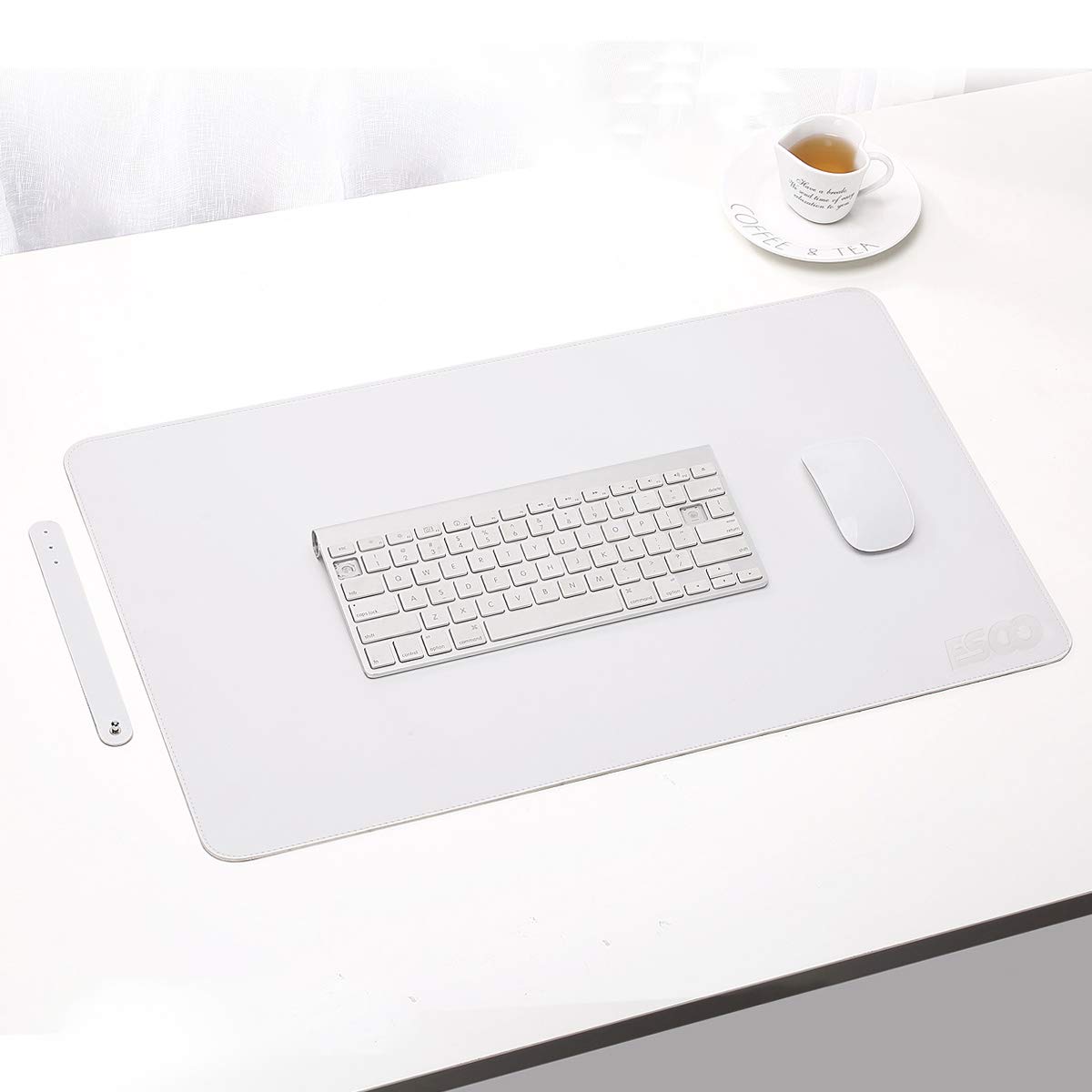 ESCOCO Multifunctional Desk Pad,Office Desk Mat,60 x 40 cm PU Leather Ultra Thin Waterproof Mouse Pad, Laptop Desk Mat,Dual Use Desk Writing Mat for Office/Home (White/Silver)