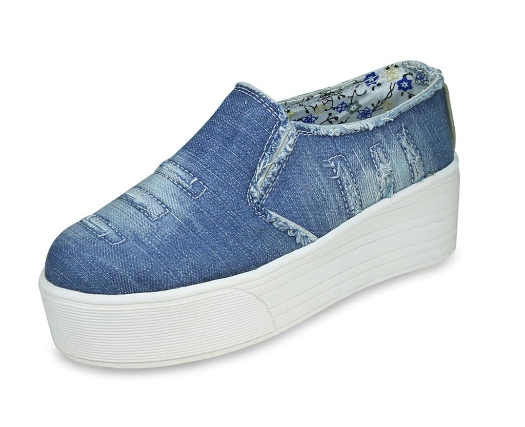 beonza women blue rugged denim jeans sneakers casual shoes