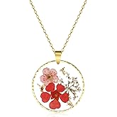 EcoJewere Little Star and Queen Anne's Lace Pressed Flower Necklace, Handmade Gold Pressed Flower, Personalized Jewelry with Real Flowers, Handmade Real Wildflower Necklace -18”