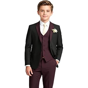 3 Piece Boys Suit Set with Jacket Slim Fit Wedding Ring Bearer Outfit XWA01