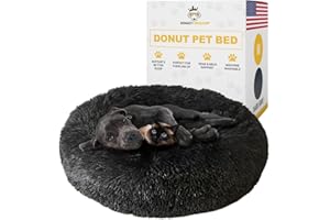 Doggykingdom Calming Round Donut Dog Bed Pillow, Washable, Anti Anxiety, Anti-Slip, Cozy Soft Cuddler Comfort Bed with Fluffy Plush Faux Fur for Large Medium Small Sized Dog - Dark Gray, M 31 inch