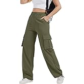 AVAMO Cargo Pants for Women with Pockets High Waist Lightweight Stretchy Hiking Casual Streetwear Baggy Wide Leg Pants
