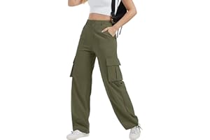 AVAMO Cargo Pants for Women with Pockets High Waist Lightweight Stretchy Hiking Casual Streetwear Baggy Wide Leg Pants