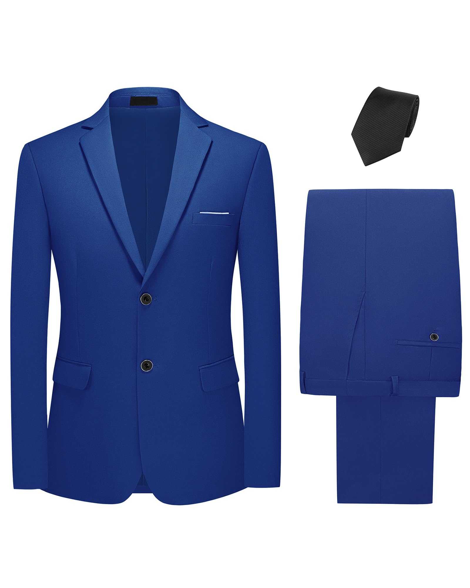 Photo 1 of Men's 2-Piece Suit Classic Fit Royal Blue Tuxedo Suit for Wedding Prom Formal Wear Slim Fit Jacket & Pants Set with Tie XXX-Large
