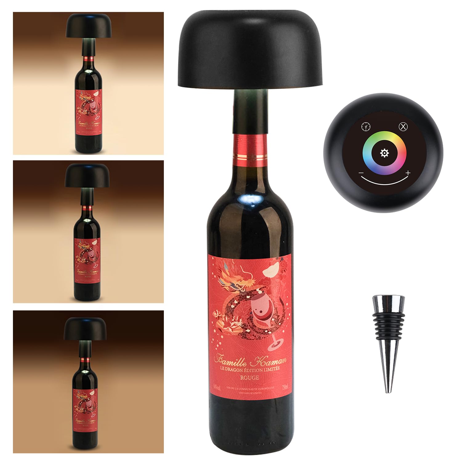 Photo 1 of ORUNO Wireless Bottle Lamp, RGB Modes & 3 Color Stepless Dimming Bottle lamp Shade, Rechargeable Touch Table Lamp with 2 Lamp Base for Bedrooms/Restaurants/Bars/Outdoor Dining (Black)