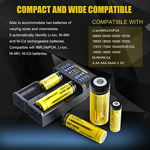 Victagen Universal Smart Charger,Intelligent Speedy Battery Charger for Rechargeable Batteries Ni-MH Ni-Cd AA AAA AAAA C D Li-ion LiFePO4 IMR 10440 Cylindrical Rechargeable Batteries