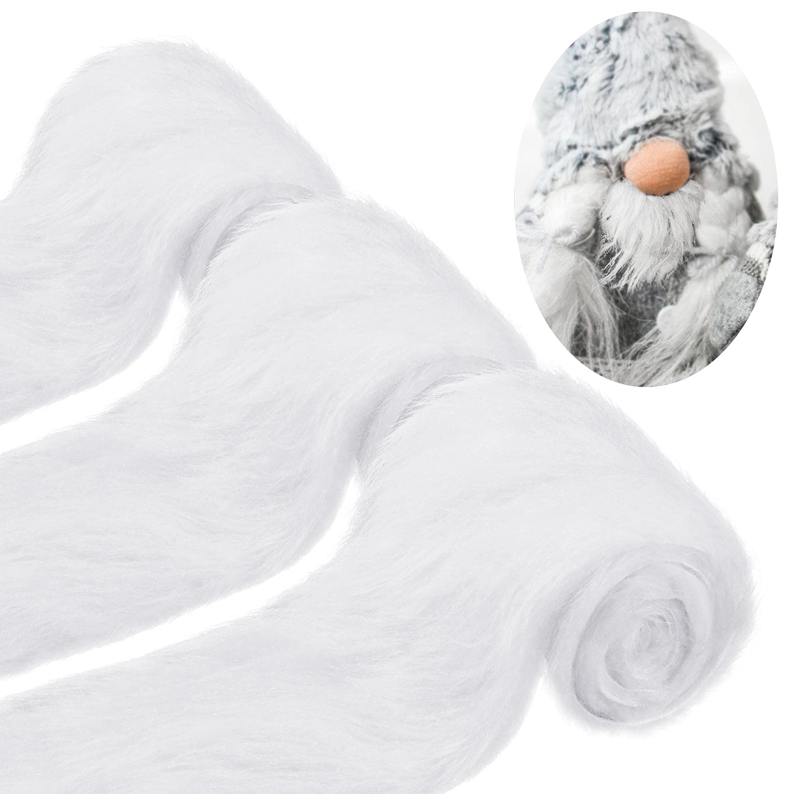 Geosar 3 Pcs Christmas White Faux Fur Trim 4 x 178 Inches Winter Fur Trim Fabric Ribbon Soft Fluffy Furs Ribbon Plush for Xmas Winter Christmas DIY Craft Costume Sewing Tree Garlands Decor(White)