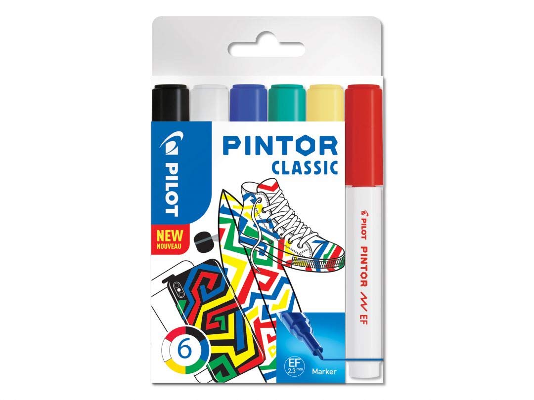 PILOT - Pintor, Wallet of 6 Creative Multi-Surface Water-Based Permanent Markers - Quick Dry - For Fabrics, Glass, Wood, Stone, DIY/Amateur Artists - Extra-Fine Tip - Assorted Classic Colors